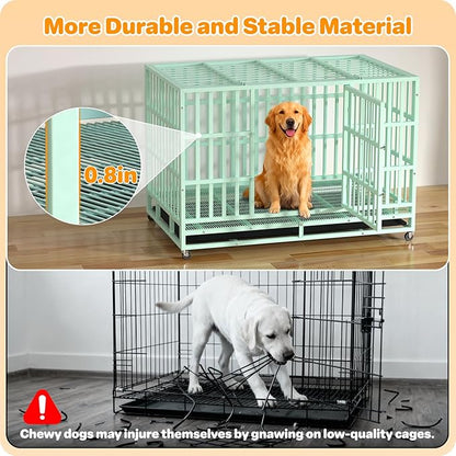 Hiwokk 48 Inch Heavy Duty Dog Crate, Indestructible Escape-Proof Dog Kennel for High Anxiety Large Dogs, Strong Metal Pet Cage with Double Doors, Lockable Wheels & Removable Tray, XL XXL XXXL