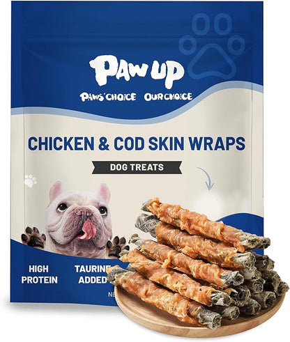PAWUP Dog Treat Chicken Wrapped Cod Skins, Fish Chews Rolls for Medium Dogs, Healthy, Rawhide-Free, 21 oz