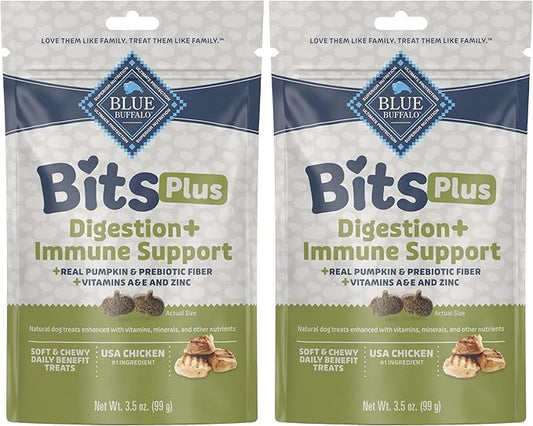 Blue Buffalo Blue Bits Plus Digestion and Immune Support Dog Treats, Chicken, 3.5-oz. Bag (Pack of 2)