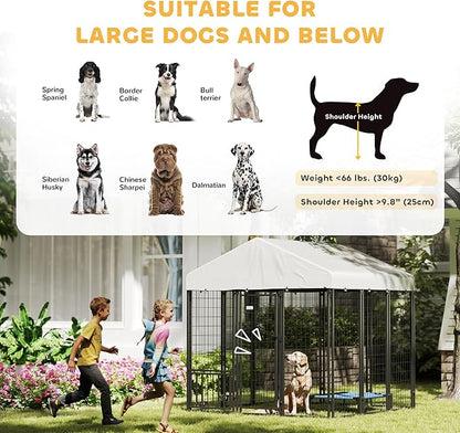 PawHut Outdoor Dog Kennel with Roof, 6' x 6' x 6' Heavy Duty Welded Wire Dog Playpen Enclosure with Escape-Proof Lock, Adjustable Bowls, UV-Resistant & Waterproof Cover, for S&M&L Breeds, Silver