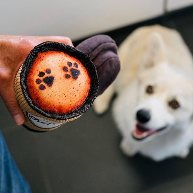 P.L.A.Y. Cute Plush Dog Toys - Coffee Shop Food Themed Durable Squeaker Chew Toy, Great for Puppies & Small, Medium, Large Dog Breeds - Machine Washable, Recycled Materials (Pup Cup Cafe Doggo's Java)