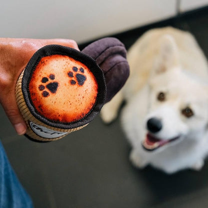 P.L.A.Y. Cute Plush Dog Toys - Coffee Shop Food Themed Durable Squeaker Chew Toy, Great for Puppies & Small, Medium, Large Dog Breeds - Machine Washable, Recycled Materials (Pup Cup Cafe Doggo's Java)