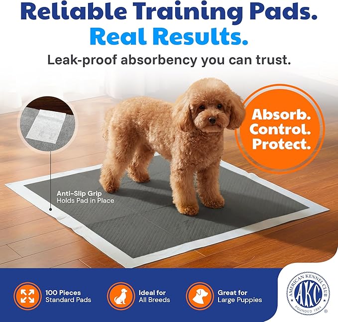 American Kennel Club Carbon-Activated Puppy Training Pads – 100 Count, 22 x 22