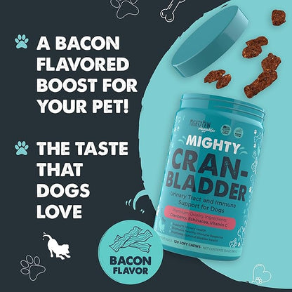 Mighty Paw Waggables Cran-Bladder (Made in The USA) | Vet Formulated Cranberry Supplement for Dogs – Cranberry Chews for Dogs, Urinary Tract & Bladder Support, Bacon Flavored, 120 Soft Chews
