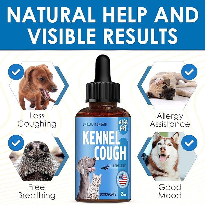 Kennel Cough Treatment for Dogs Helps with Dry, Wet, Barking Cough – Herbal Cat and Dog Cough Treatment Soothes and Calms Irritated Throat, Supports Breathing, Clears Airways – 2-oz Bottle
