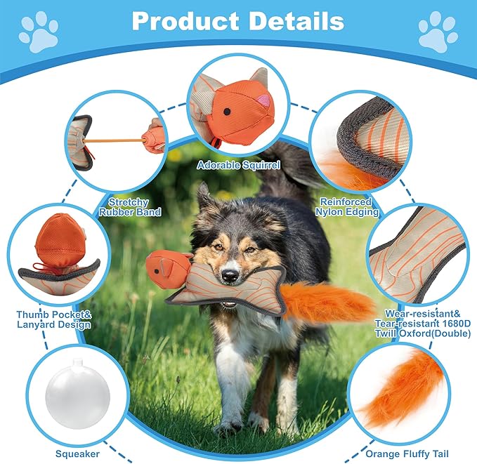 Orange Squirrel Oxford Launching Flying Dog Toy Slingshot Chase Fetch Training Interactive Dog Toy Durable Stuffed Animal Dog Squeaky Toy for Medium Large Dogs Toy Gift 42cm/16.54in