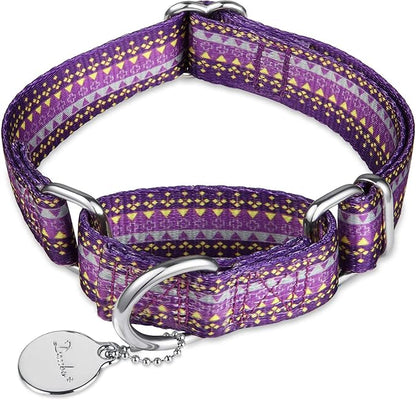 Martingale Collar Dog Collar No Pull Pet Collar Heavy Duty Dog Martingale Collars Silky Soft with Unique Pattern for Medium and Large Dogs (Dark Purple & Yellow,M)