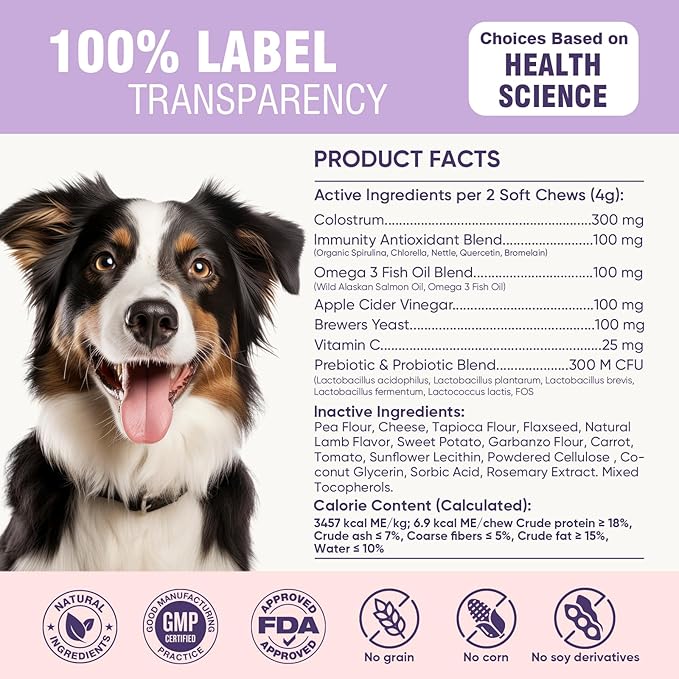 Dog Allergy Chews 200ct - Dog Allergy Itching Skin Relief & Immune Support Anti Itch Probiotics for Yeast, Itchy Skin and Itchy Ears, Vitamins for Seasonal Allergies Itchy Skin, Gut Health, Lamb