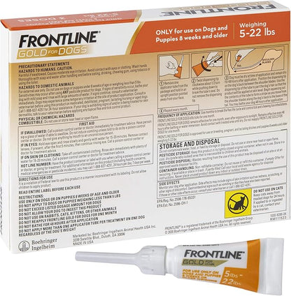 FRONTLINE Gold Flea & Tick Treatment for Small Dogs Up to 5 to 22 lbs., Pack of 3
