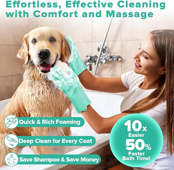 Augwind 6PCS Pet Grooming Kit for Dogs,Cats and Horses | Dog Washing Gloves | Dog Bath Brush | Dog Bath Gloves | Dog Shampoo Brush | Pet Grooming Gloves | Dog Bath Supplies (Green)