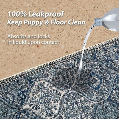 nunubaby Washable Pee Pads for Dogs, Stylish, Non-Slip and Leak-Proof Pee Pads. Reusable Potty Pads for Dogs for Crates and Floors.(Blue/Multi, 24" x48" )