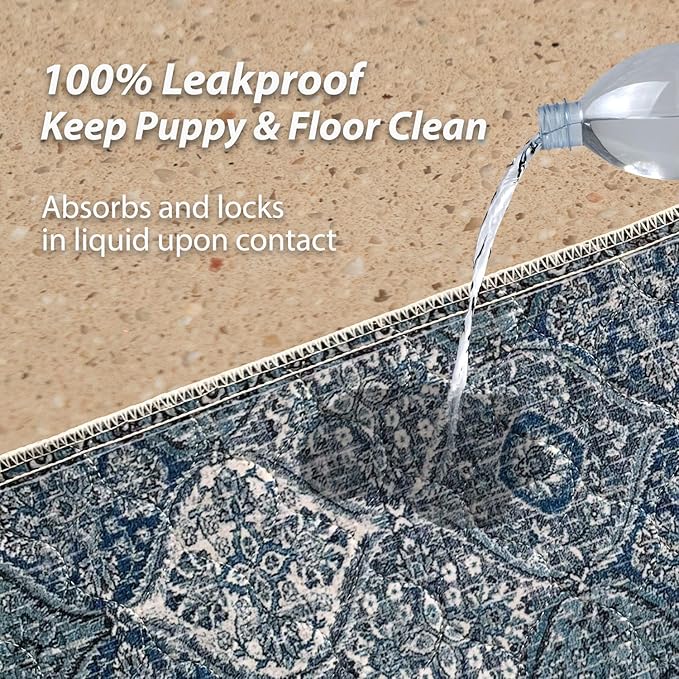 nunubaby 2PACK Washable Pee Pads for Dogs, Stylish, Non-Slip and Leak-Proof Pee Pads. Reusable Potty Pads for Dogs for Crates and Floors.(Blue/Multi, 72" x72" )