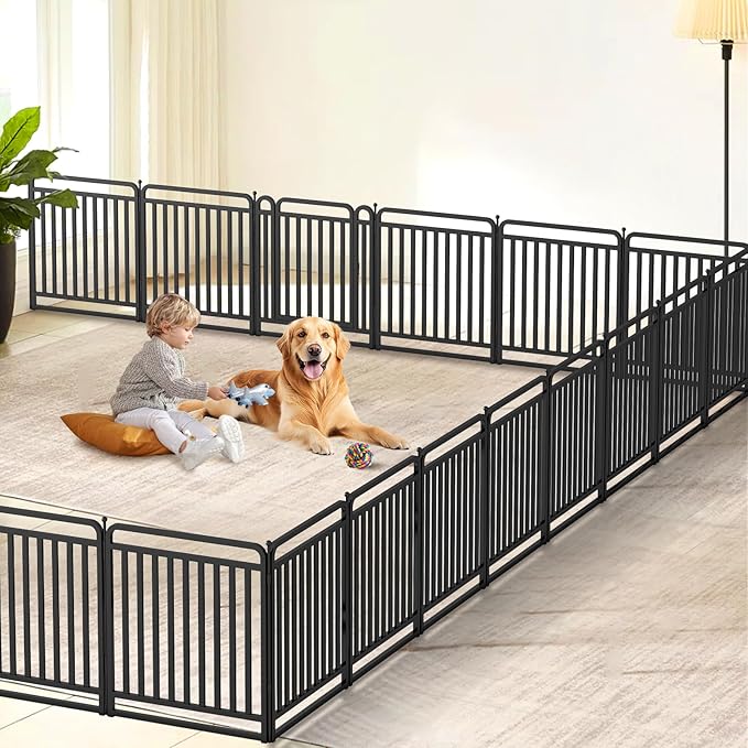 New Thickened Version Dog Playpen, 32 Inch Dog Fences for The Yard, Portable Outdoor Dog Playpen for Large/Medium/Small Dogs, Foldable Metal Dog playpen, with Doors (24 Panels, 32 Inch)