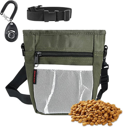 kissleaf Dog Treat Pouches for Pet Training with Magnetic Closure Treat Pouches for Pet Training,Large Dog Treat Training Pouch and Dog Clicker,Training Treat Pouch Built-in Poop Bag Dispenser-Green