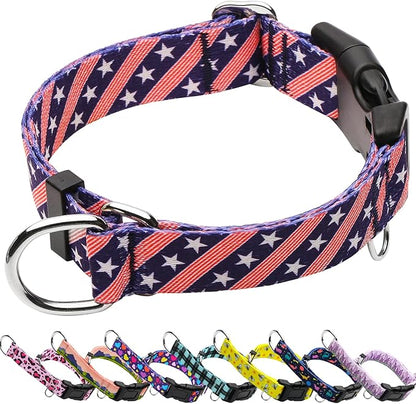 American Flag Martingale Collar for Dogs with Buckle 4th of July No Pull Adjustable Nylon Limited Slip Training Dog Collars (Navy Blue Flag, Medium)