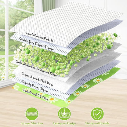 CROCI Pee Pads for Dogs 28x34in Daisy Pattern, Puppy Pads with Adhesive Tabs Super Absorbent Up to 8 Cups, Disposable (40 Counts)