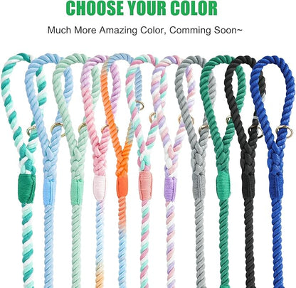 Dog Leash 6 FT Handmade Braided Cotton Rope Leashes for Small Medium and Large Dogs, New Golden Heavy Duty Metal Clasp, Dark Green