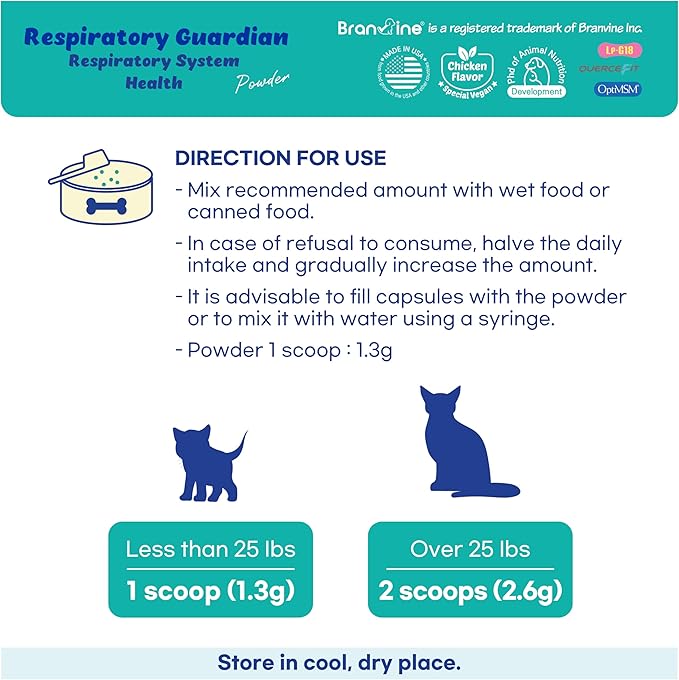 Respiratory Guardian for Cats - Supports Lung Health, Nasal, Bronchial and Oxygen (117g) with Quercefit® and Respiratory Probiotics