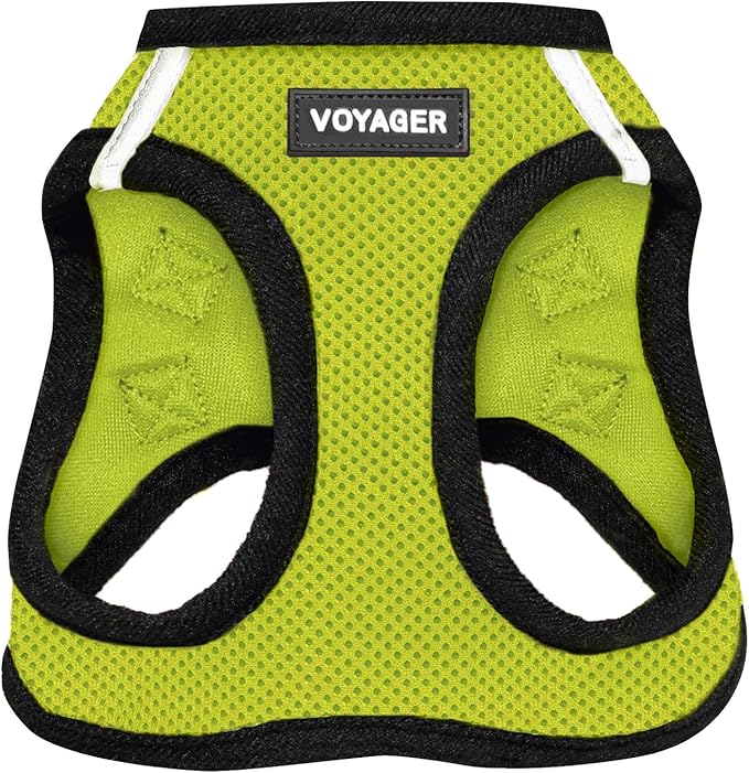 Best Pet Supplies Voyager Step-in Air Harness - All Weather Mesh, Reflective, No Pull Harness for Dogs, Cats - Secure with Hook & Loop Fastener, Buckle, Double D-Rings - Lime Green/Black Trim, XS