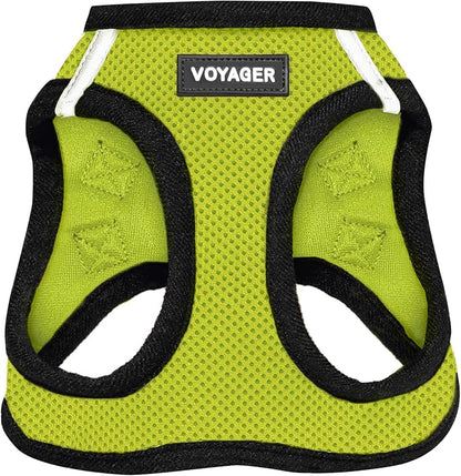 Best Pet Supplies Voyager Step-in Air Harness - All Weather Mesh, Reflective, No Pull Harness for Dogs, Cats - Secure with Hook & Loop Fastener, Buckle, Double D-Rings - Lime Green/Black Trim, L