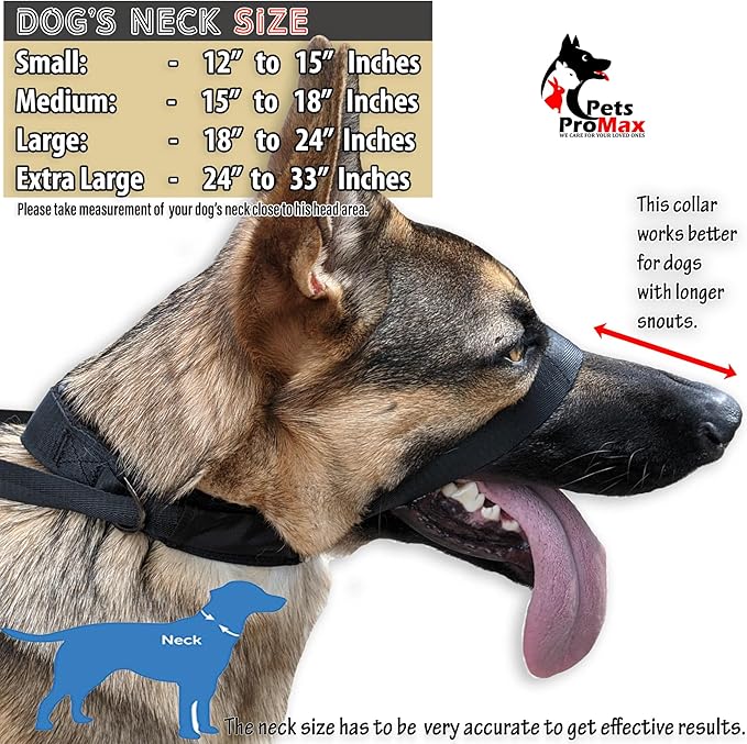 PetsProMax - Dog Headcollar for Pulling and Reactive Dogs; Behind Head Dog Leash Hook Lets You Walk Peacefully; Instantly Stops Your Dog Pulling. Dogs No-Pull Training Collar for Large Dogs. Red (S)