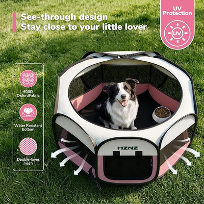 Dog Playpen, Portable Puppy Pet Crate Indoors for Small/Medium/Large Dogs Cats Rabbits, Foldable Dog Cage Enclosure for Outdoor, Pop Up Dogs Tent Kennel with Carrying Case, Pink