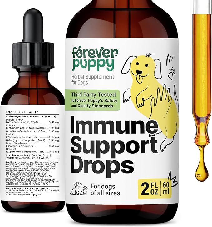Immune Support for Dogs - Herbal Immune Drops for Dogs of Large Medium Small Breeds - Immune Health Support w/Echinacea, Elderberry & Mullein Leaf - Immunity Dog Food Supplements for Happy Pets 2 oz