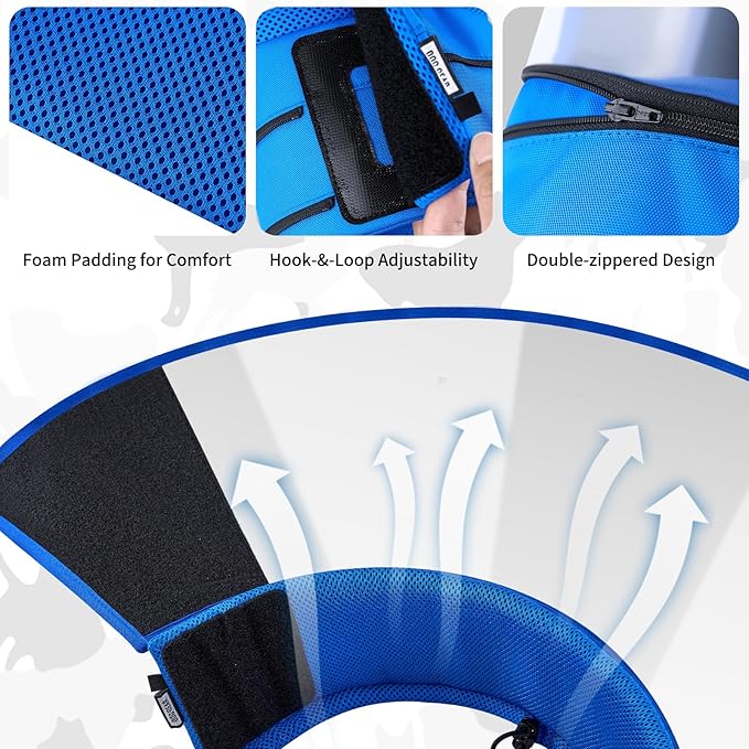 OneTigris Depth Adjustable Soft Dog Cone Collar for Medium Large Dogs After Surgery, Recovery for Small Dogs, Lightweight Elizabethan Collar for Dog to Stop Licking (Blue, XL)