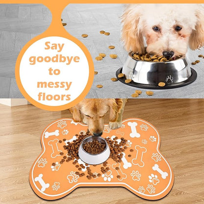 Dog Cat Mat for Food and Water,Rapid Absorbent Pet Feeding Mat, Bone Shaped Dog Placemat Bowl Mat with Rubber Backing,No Stains Pet Food Mats Indoor, Pet Accessories Supplies,Orange 12"×18"