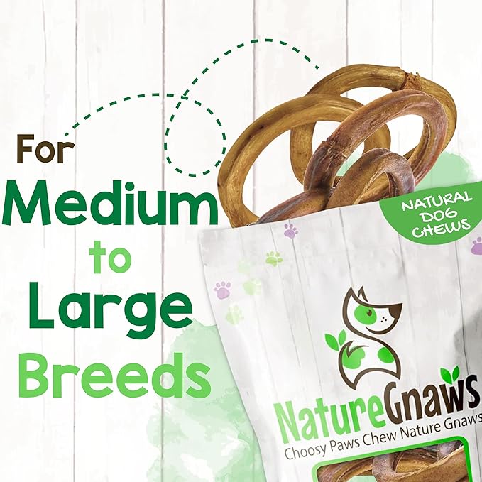 Nature Gnaws Bully Stick Rings for Dogs (5 Count) - Long Lasting for Aggressive Chewers - Natural Beef Dog Chew Bones - Rawhide Free
