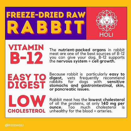 HOLI Rabbit Dog Food Topper – Freeze Dried Rabbit Dog Topper for Dry Food – Single Ingredient, Human-Grade Meal Topper for Picky Dogs – Grain Free & All Natural - 4oz