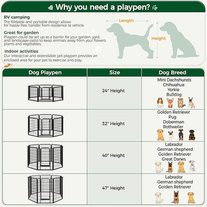 Yaheetech Dog Playpen Outdoor, 40 inch 16 Panels Dog Pen Indoor Heavy Duty Puppy Exercise Pen Metal Pet Fence for RV Camping/Yard/Garden