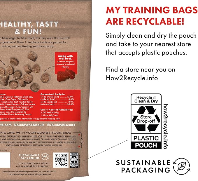 Buddy Biscuits Trainers Training Bites Soft & Chewy Dog Treats, Beef, 10 oz. Bag