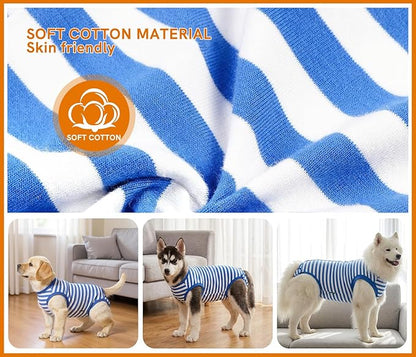 Dog Surgery Recovery Suit Dogs Neuter Spay Female Male Protective Clothes, Blue White L