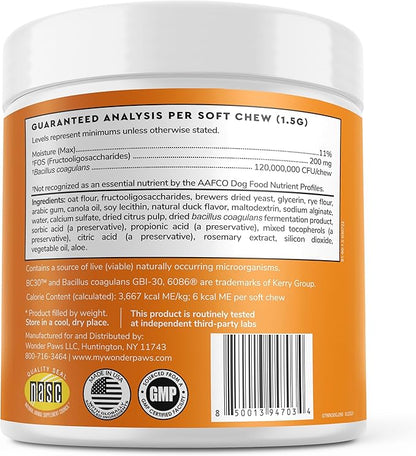 Wonder Paws Probiotics for Dogs – Daily Probiotic Supports Gut Health, Digestion, Gas, Bloating, Constipation, Stomach Relief & Immune Support - With Natural Probiotic & Prebiotic – 90 Probiotic Chews