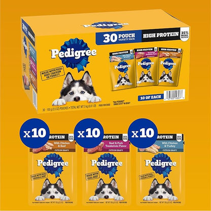 Pedigree High Protein Dog Food,Adult Wet Dog Food Pouches,Variety Pack,3.5 oz. Pouches,30 Count (Pack of 2)