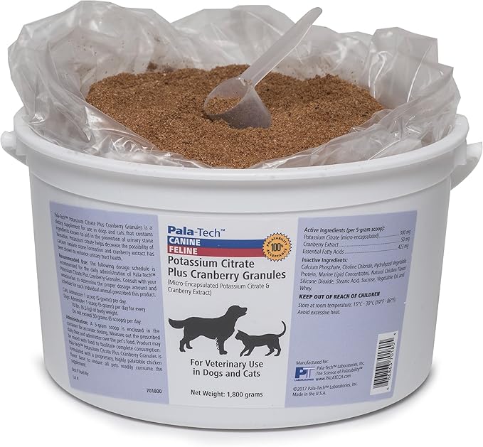 Pala-Tech Potassium Citrate Plus Cranberry Granules 1800 gm - Cat & Dog UTI Treatment - Dog Urinary Tract Supplements for Bladder Stone Prevention (Made in USA)