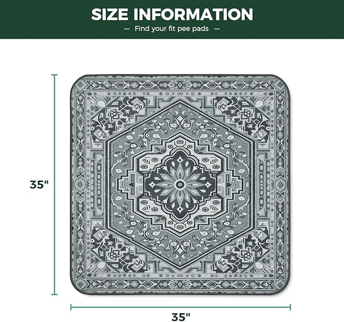 FXW Washable Pee Pads for Dogs, Leak-Proof & Non-Slip, Specifically Designed for Potty Training, 35" Square, Boho Grey, 2 Packs