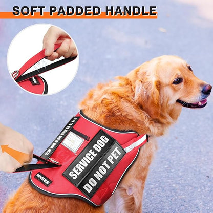 Service Dog Harness and Leash Set, Training Dog Vest with 10 Dog Patches, Emotional Support Therapy Dog Vest Harness for Small Medium Large and Extra Large Dogs(Red, M)