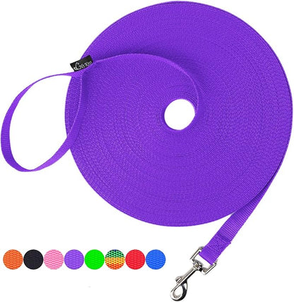 Hi Kiss Dog/Puppy Obedience Recall Training Agility Lead - 15ft 20ft 30ft 50ft 100ft Training Leash - Great for Training, Play, Camping, or Backyard Purple 20 Feet