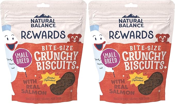 Natural Balance Limited Ingredient Rewards Crunchy Biscuits, Bite-Size Grain-Free Dog Treats for Small-Breed Adult Dogs, Made with Real Salmon, 8 Ounce (Pack of 2)