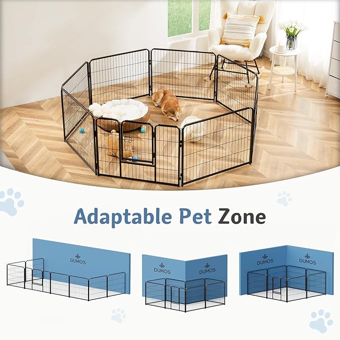DUMOS Dog Playpen Indoor, Metal 40 Inch 8 Panels Foldable Pet Fence with Door, Outdoor Small Medium Large Dog Puppy Portable Exercise Play Pen for RV Camping, Trips, Play Yard
