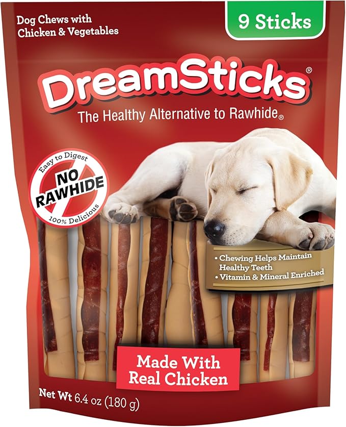 DreamBone DreamSticks, Rawhide Free Dog Chew Sticks Made with Real Chicken and Vegetables, 9 Sticks