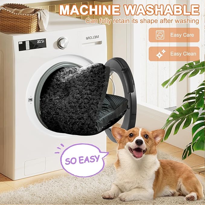POCBLUE Deluxe Washable Dog Bed for Medium/Large Dogs Dog Crate Mat 35 Inch Comfy Fluffy Kennel Pad Anti-Slip for Dogs Up to 60 lbs, 35" x 23", Black