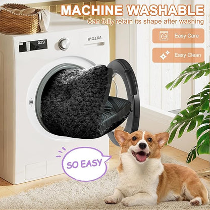 POCBLUE Deluxe Washable Dog Bed for Medium/Large Dogs Dog Crate Mat 35 Inch Comfy Fluffy Kennel Pad Anti-Slip for Dogs Up to 60 lbs, 35" x 23", Black