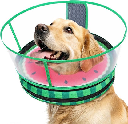 Sponge Dog Cone After Surgery, No Inflation Required Dog Donut Collar to Stop Licking, Inflatable Cone Alternatives for Large Pets, Soft Recovery Collar with Protective Shield (Watermelon, XL)