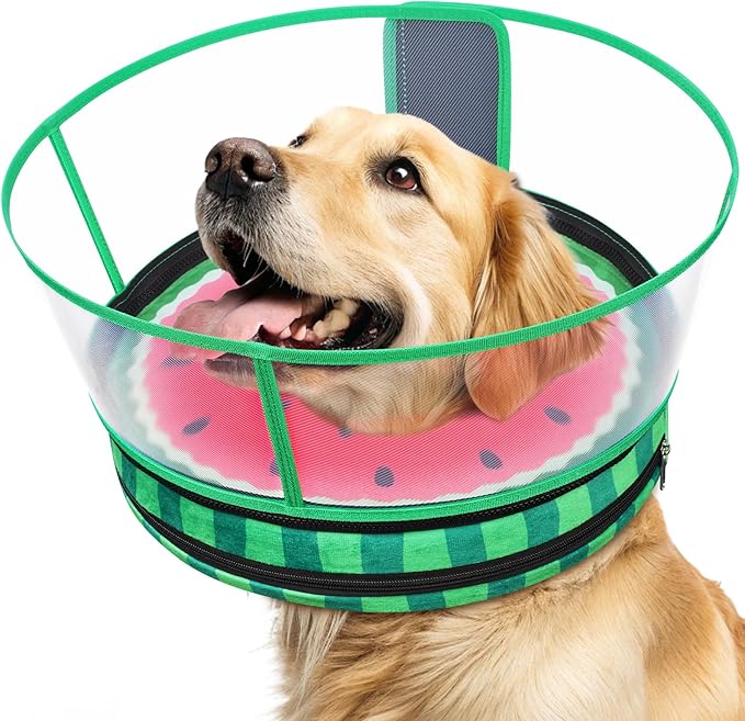 Sponge Dog Cone After Surgery, No Inflation Required Dog Donut Collar to Stop Licking, Inflatable Cone Alternatives for Large Pets, Soft Recovery Collar with Protective Shield (Watermelon,XXL)