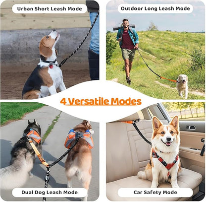 Double Dog Leash - 360°Swivel Tangle Free Splitter Attachment, 2 Dogs Multi-Functional Leashes, Dual Rope for Outdoor Walk Train Small Medium Large Two Pet, Orange