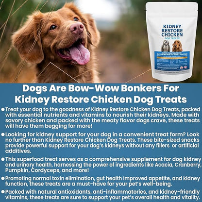 Kidney Restore Chicken Dog Treats for Kidney Support. Low Protein Supports Kidney Health. Kidney Function Treats for Kidney Dog Diet