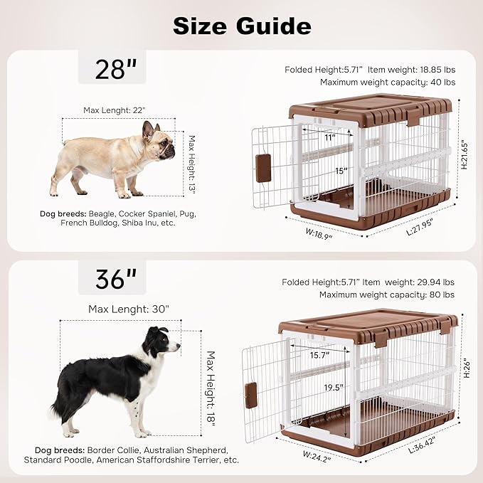 ZOMISIA Collapsible Dog Crate for Dogs - 28" L Heavy Duty Dog Kennel No Tools Required with 4 Sides Steel Foldable Cage for Dogs Indoor, Portable Carrier with 2 Smooth Wheels, Woodgrain